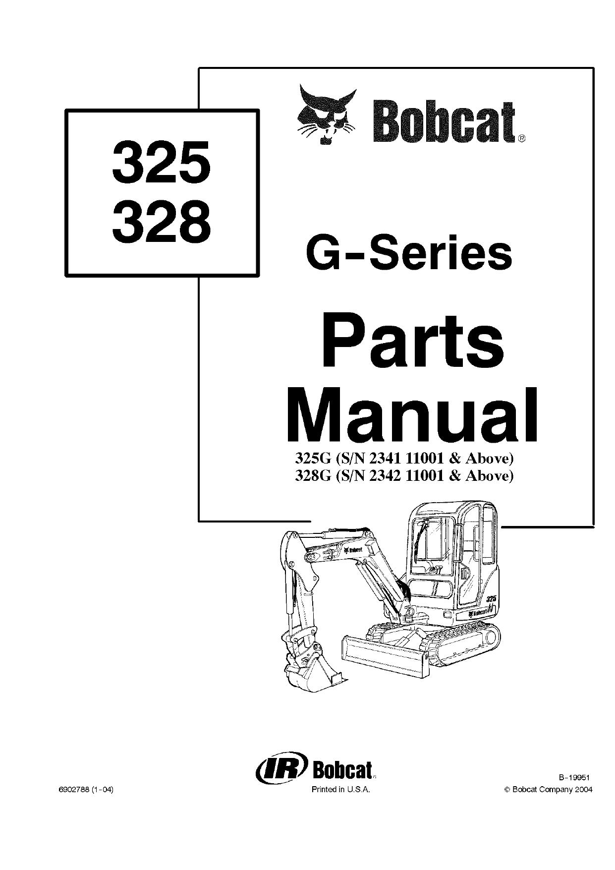 325 G Excavator parts manual Bobcat